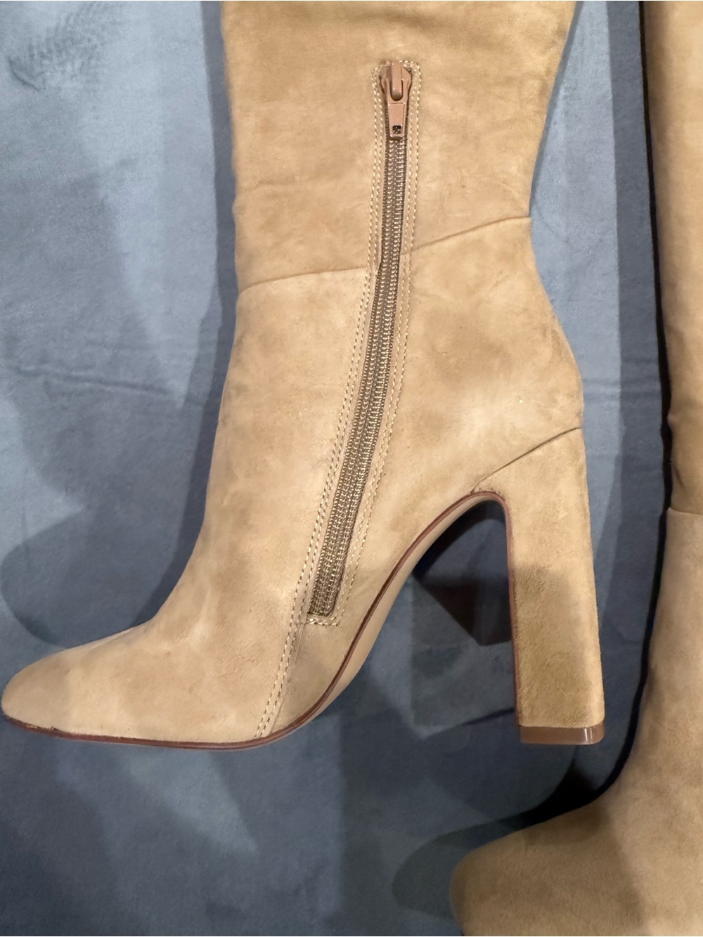 Steve Madden Tan Suede Knee-High Block Heel Boots - Picture 4 of 4
